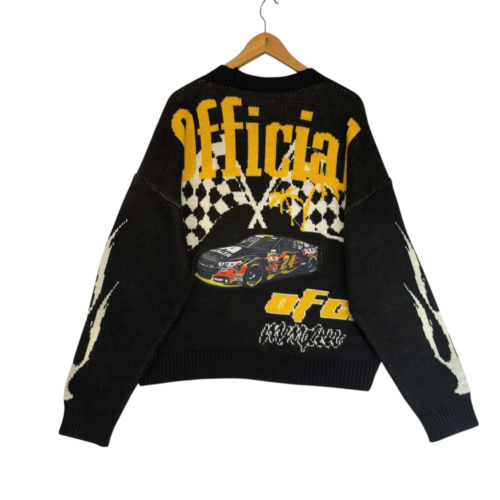 Black Flame Racing Nascar Knit Cardigan Sweater‎ oversized Med